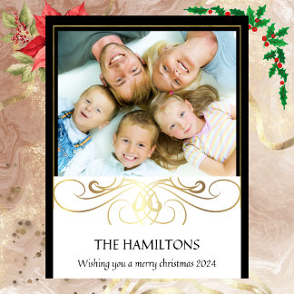 Svartvit monokroma bottenskort för benvita guld julkort