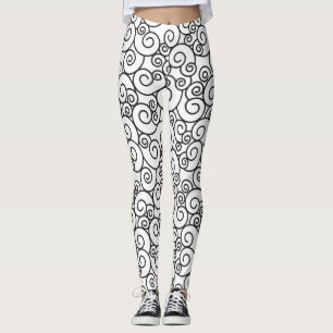 Svartvit Mönster-formgivning spiral twirly Leggings