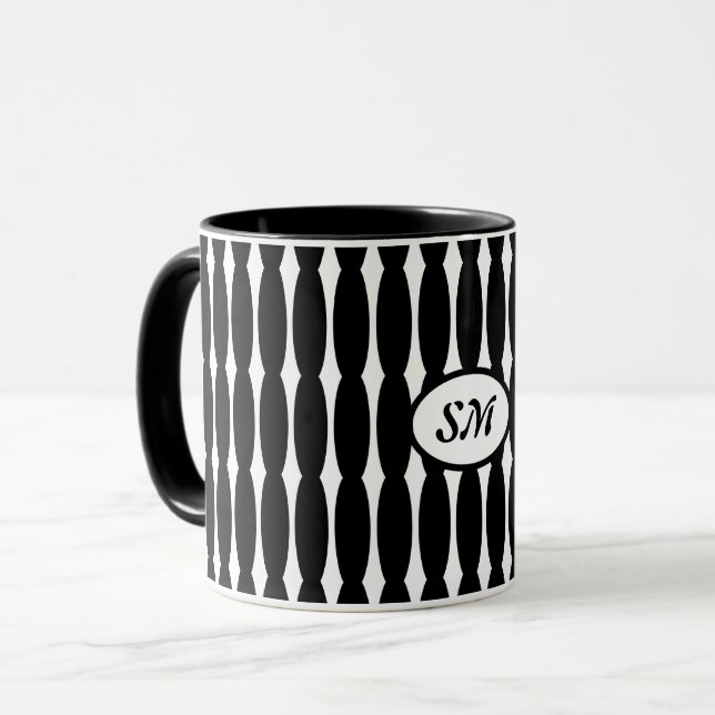 Svartvit mönster, initialer eller monogram mugg (Framsida vänster)