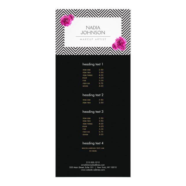 Svartvit Mönster med Rosa Flowers Beauty Reklamkort (Framsidan)
