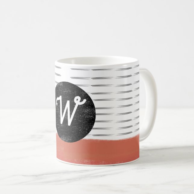 svartvit mönster-orange, modern kaffemugg (Framsida höger)