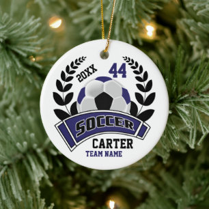 Svartvit, Mörk blått och vit ⚽ Julgransprydnad Keramik