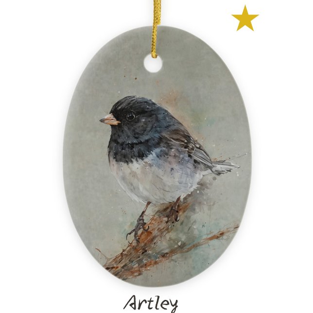 Svartvit Mörk Eyed Junco Painting Year Helgdag Julgransprydnad Keramik (Skapare uppladdad)
