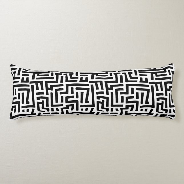 Svartvit motif | Geometric Maze Mönster Kroppskudde (Framsidan)