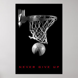 Svartvit Motivation Aldrig Ge Up Basketball Poster