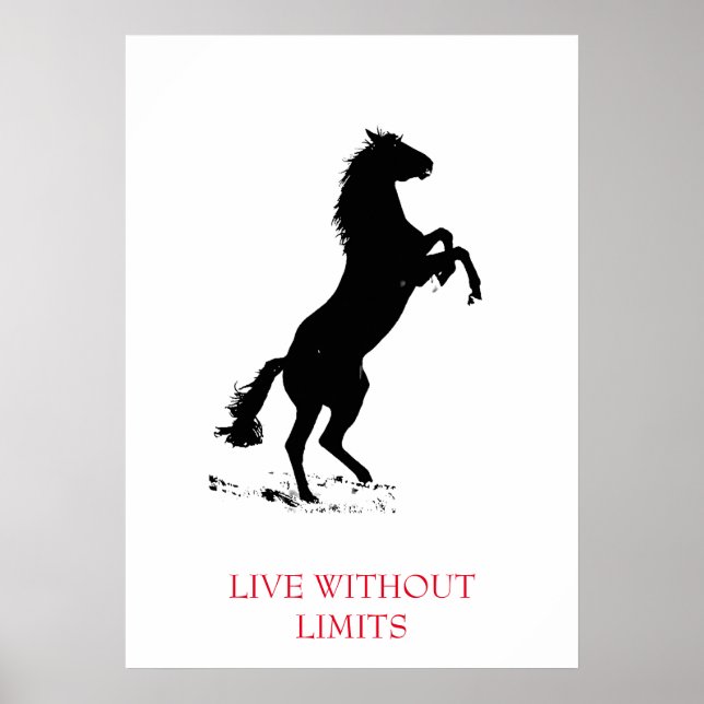 Svartvit Motivational Horse Levande utan gränser Poster (Framsidan)