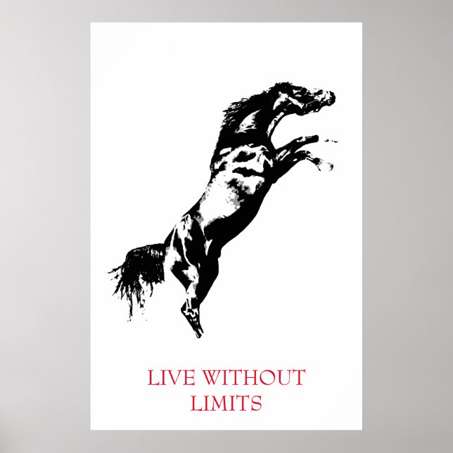 Svartvit Motivational Horse Levande utan gränser Poster (Framsidan)