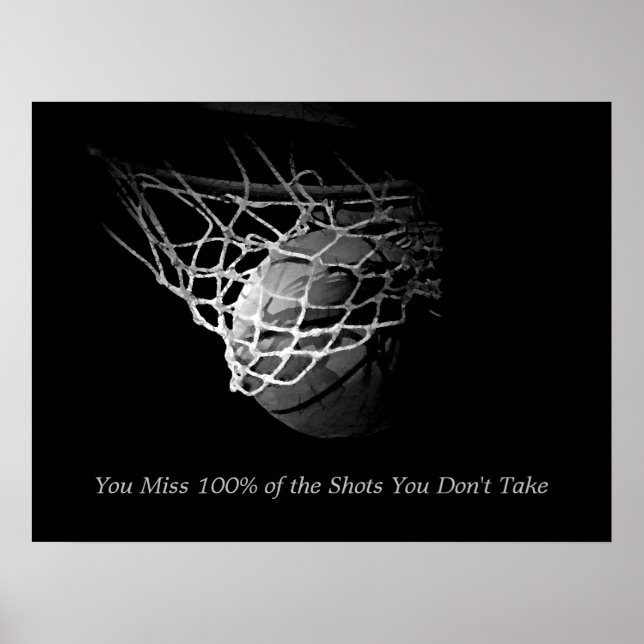 Svartvit Motiveringsoffert Basketball Poster (Framsidan)