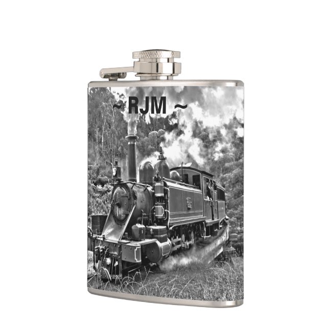 Svartvit motor för vintageångatåg fickplunta (Vänster)