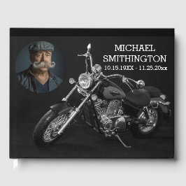 Svartvit motorcykelns Memorial Guest Bok