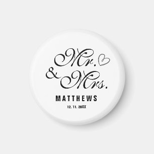 Svartvit Mr och Bröllop Monogram Magnet