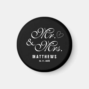 Svartvit Mr och Bröllop Monogram Magnet