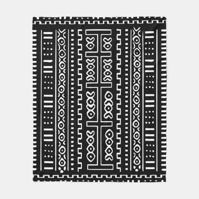 Svartvit Mudcloth ullfilt, 50" x60 ", Fleecefilt (Framsidan)