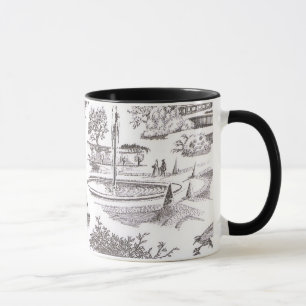 Svartvit mugg för Toile tryckkaffe