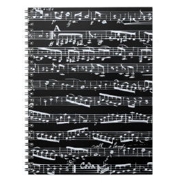 Svartvit musik noter anteckningsbok med spiral
