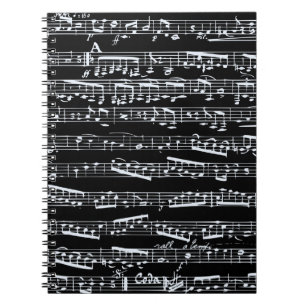 Svartvit musik noter anteckningsbok med spiral