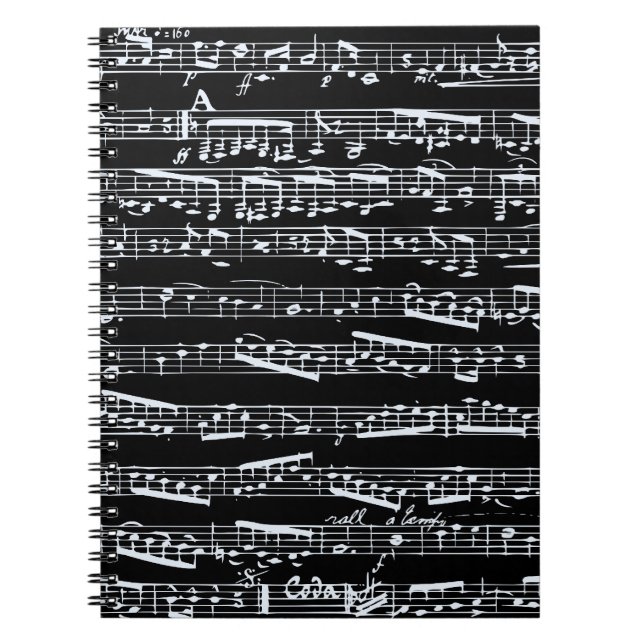 Svartvit musik noter anteckningsbok med spiral (Framsidan)