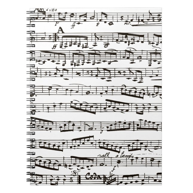 Svartvit musik noter anteckningsbok med spiral (Framsidan)