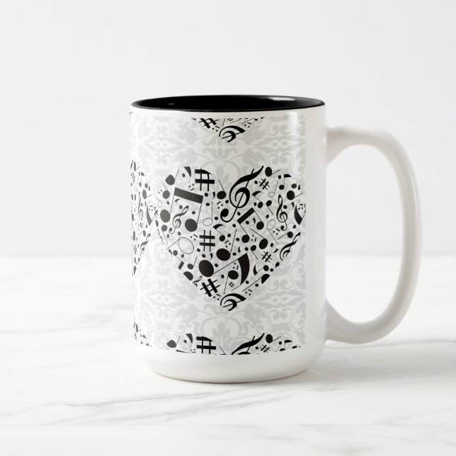 Svartvit Musik noter Heart Coffee Mugg (Höger)