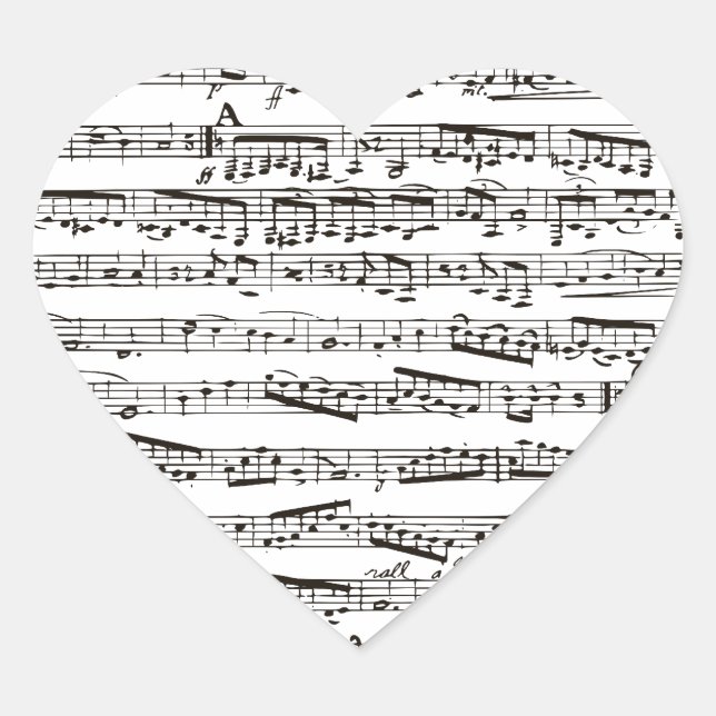 Svartvit musik noter hjärtformat klistermärke (Framsida)