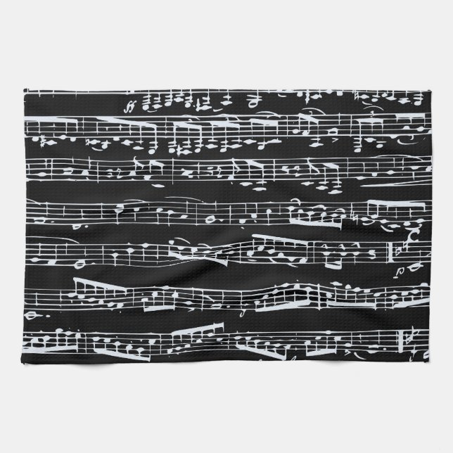 Svartvit musik noter kökshandduk (Horisontell)