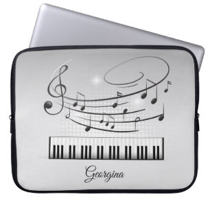 Svartvit Musik noter med eget namn Laptop Fodral