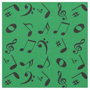 Svartvit Musik noter Mönster på Grönt Tyg