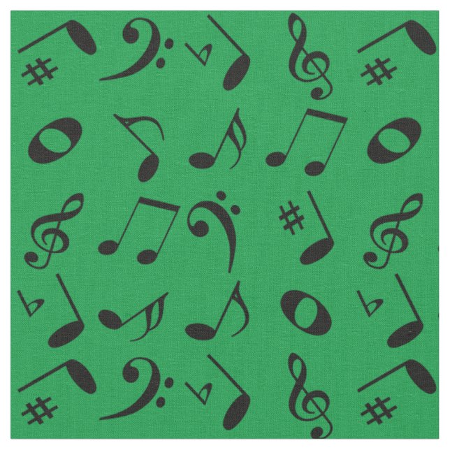 Svartvit Musik noter Mönster på Grönt Tyg (Närbild)