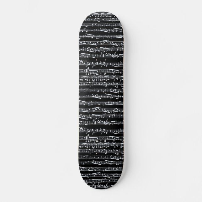Svartvit musik noter skateboard bräda 20 cm (Framsida)