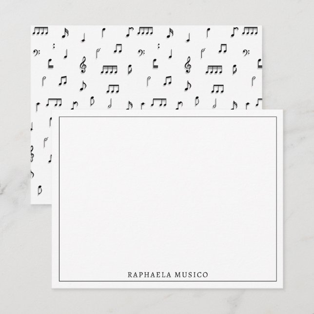 Svartvit Musik noter-symbol Mönster Anteckningskort (Fram/baksida)