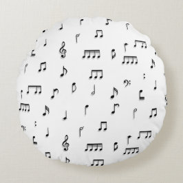 Svartvit Musik noter-symbol Mönster Rund Kudde