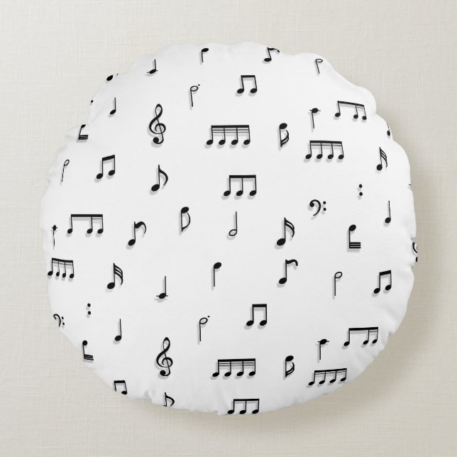 Svartvit Musik noter-symbol Mönster Rund Kudde (Framsidan)
