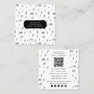 Svartvit Musik noter-symbol QR-kod Fyrkantigt Visitkort