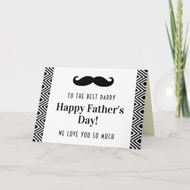Svartvit Mustache Lycklig Fars dag-kort Kort (Framsida)