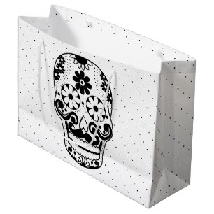 Svartvit mustache Sugar Skull Black Dots