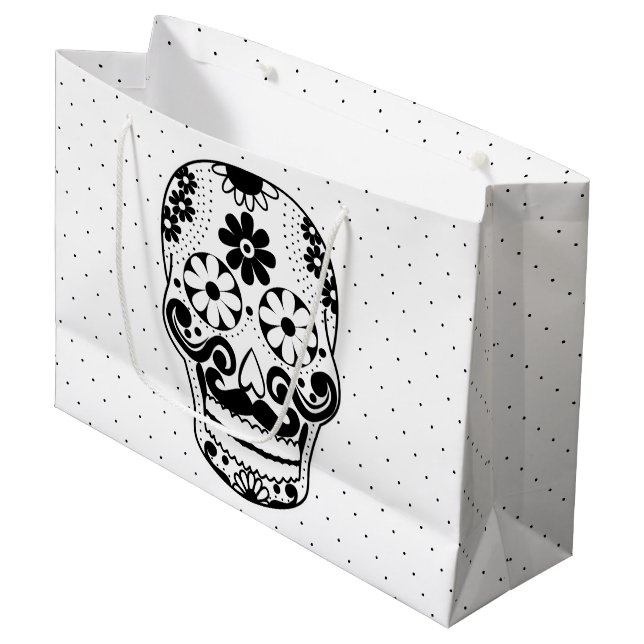 Svartvit mustache Sugar Skull Black Dots (Framsidan Vinklad)