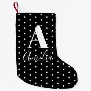 Svartvit Namn Monogram Polka dots Dubbla Side Liten Julstrumpa