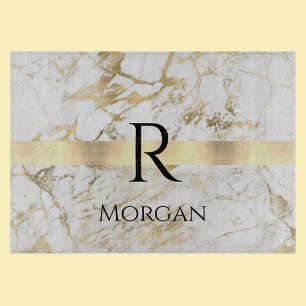 Svartvit namn och Monogram, vit och Guld Marble