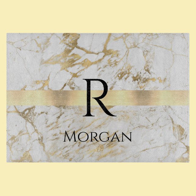 Svartvit namn och Monogram, vit och Guld Marble (Skapare uppladdad)