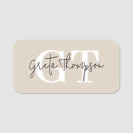 Svartvit Namnteckning Namn Monogram Beige Namnbricka