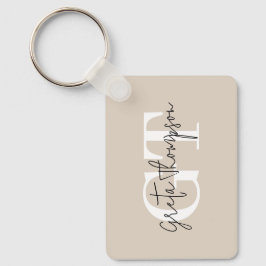 Svartvit Namnteckning Namn Monogram Beige Nyckelring