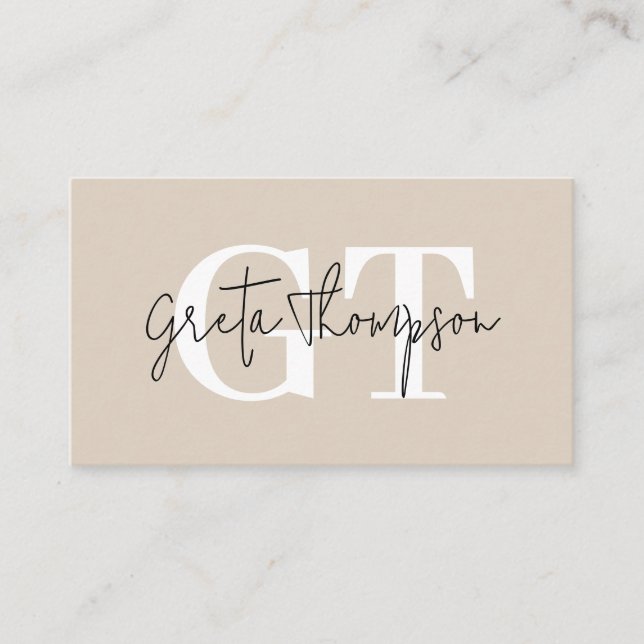 Svartvit Namnteckning Namn Monogram Beige Visitkort (Framsida)