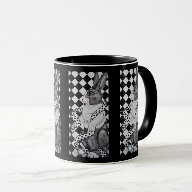 Svartvit nederländsk kanin Geometric Design Mugg (Framsida höger)
