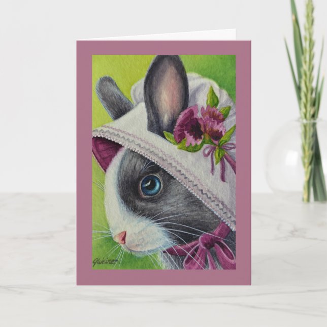 Svartvit nederländsk kanin i Bonnet Watercolor Art Kort (Framsida)