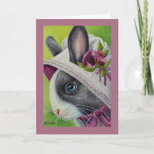 Svartvit nederländsk kanin i Bonnet Watercolor Art Kort