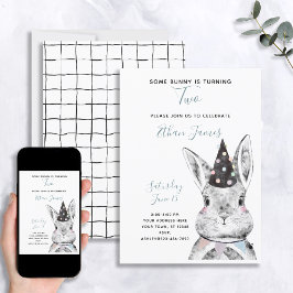 Svartvit Neutralt... En Bunny är två födelsedag Inbjudningar