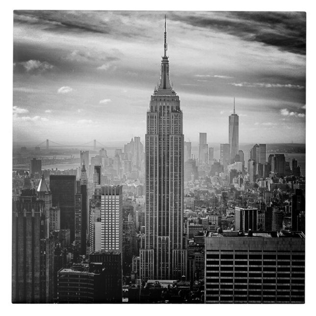 Svartvit New York City horisont Kakelplatta (Framsidan)