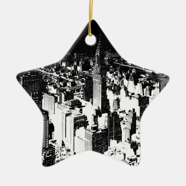 Svartvit New York Julgransprydnad Keramik (Framsidan)