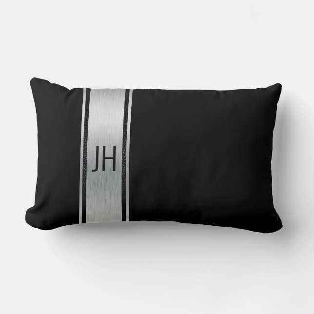 Svartvit nobleman bachelor monogram lumbarkudde (Framsida)