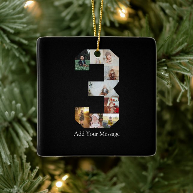 Svartvit nummer 3, fotokollage julgransprydnad keramik (Träd)